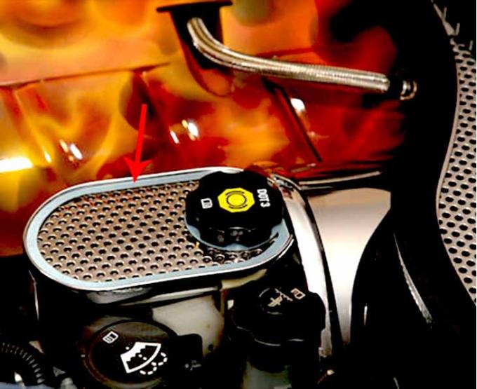 American Car Craft 2005-2008 C6 Corvette - Perforated Master Cylinder Cover & Chrome Cap Cover, Polished Stainless 043092