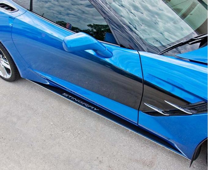 American Car Craft 2014-2019 C7 Corvette - Carbon Fiber Side Skirts with  STINGRAY Lettering 2Pc, Carbon Fiber/Stainless Steel 052049