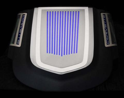 American Car Craft 2009-2013 Corvette ZR1 only - Engine Shroud Cover 2Pc Ribbed with C6 Emblem, Polished Stainless 043077