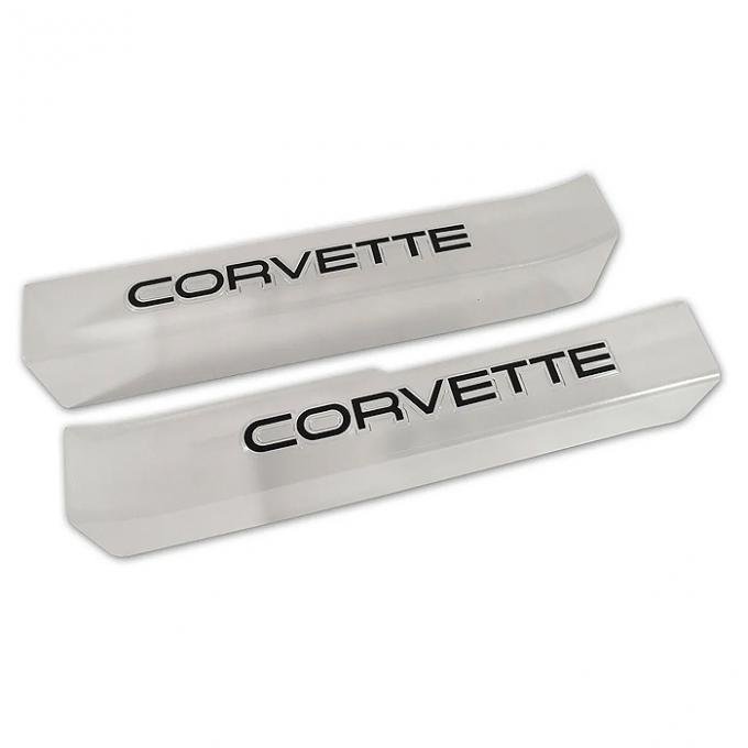 Corvette Sill Protectors, Clear, With Black Letters, Sill Ease, 1990-1996