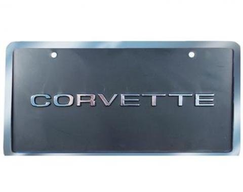 Corvette License Plate, Corvette Black & Silver with Border, 1953-1979