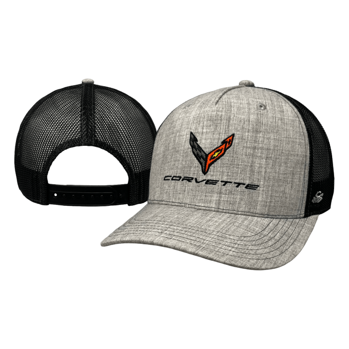 Light Grey Heather 5 Panel Hat with C8 Corvette Logo