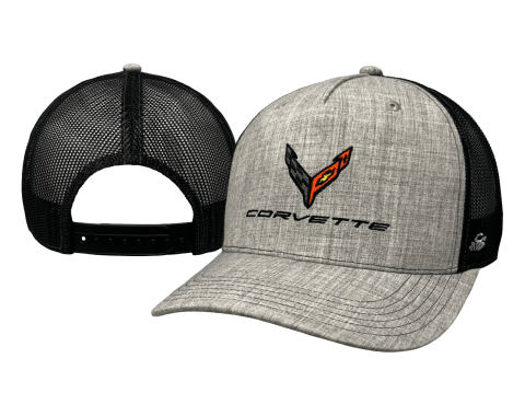 Light Grey Heather 5 Panel Hat with C8 Corvette Logo