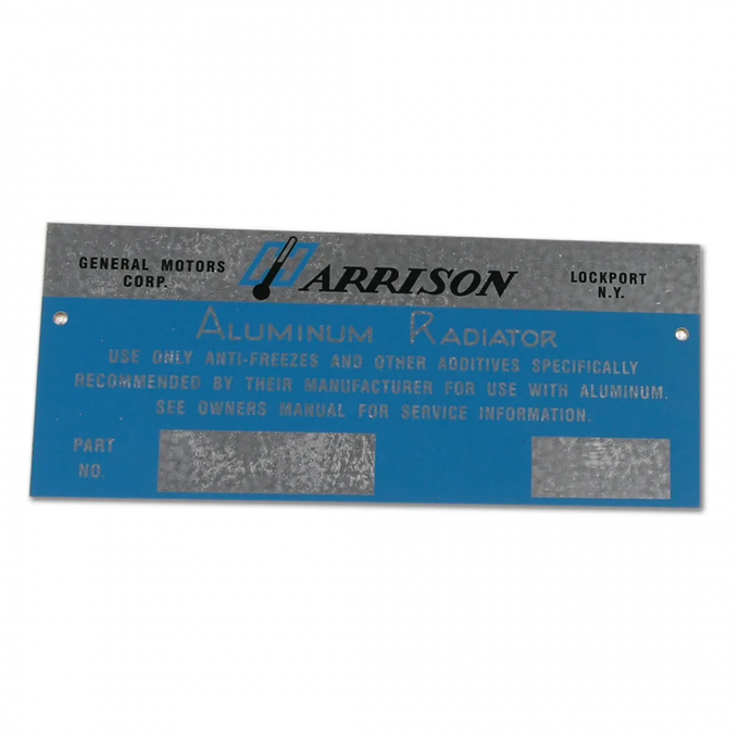Corvette Plate, Harrison Radiator Metal, 1960-1962