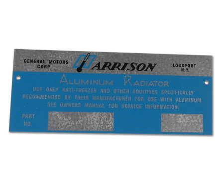 Corvette Plate, Harrison Radiator Metal, 1960-1962
