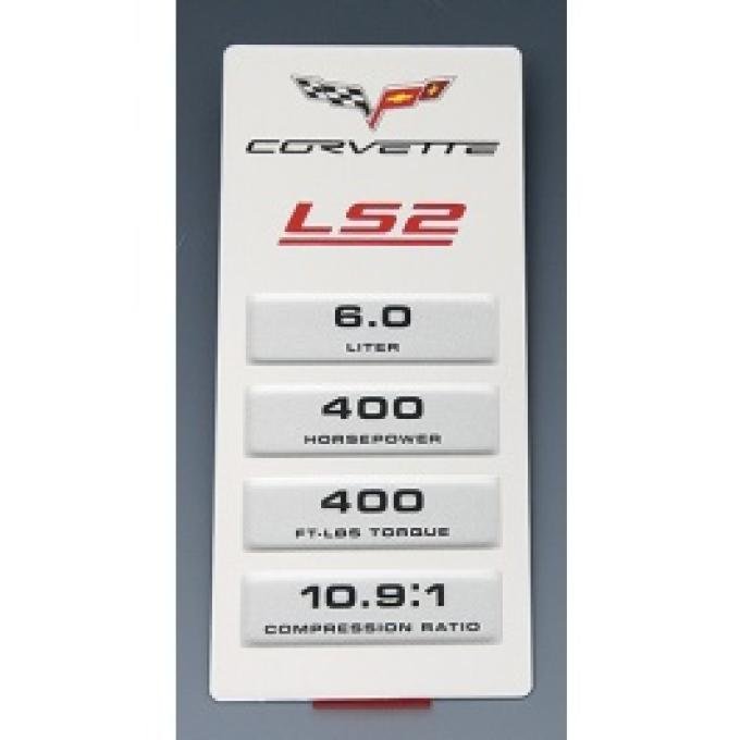 Corvette Engine Data Plate, LS2, 2005-2007