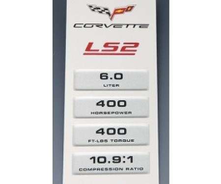 Corvette Engine Data Plate, LS2, 2005-2007