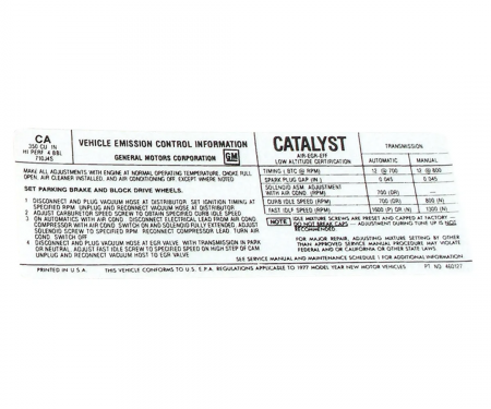 Corvette Decal, Emission L82, 1977