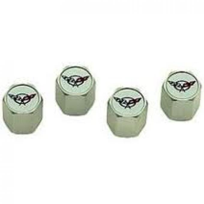 Corvette C5 Logo Valve Stem Caps, Chrome