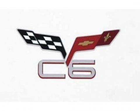 Corvette C6 & Crossed-Flags Decal, 3" Wide x 1-1/2" High, 2005-2013