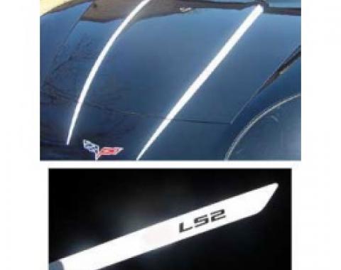 Corvette Hood Stripe Decals, Silver Metallic, LS2, 2005-2013