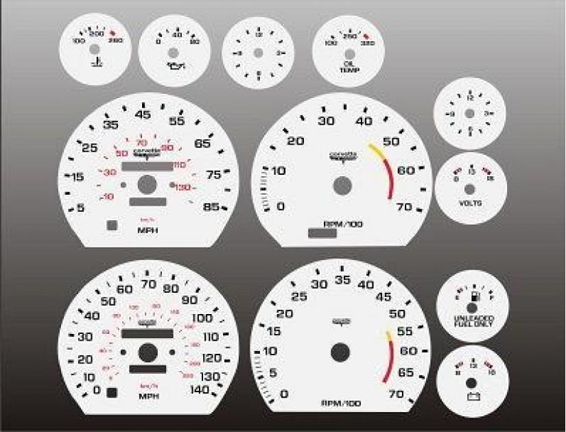 Corvette Instrument Cluster White Face Gauge Decal Set, 19781982