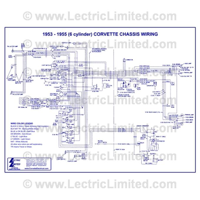 Lectric Limited 1953-1955 Chevrolet Corvette Wiring Diagram VWD5355