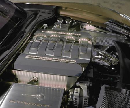 2014-2019 Corvette Stingray - Illuminated Fuel Rail Covers Polished w/Brushed Trim Factory Overlays 2Pc - Choose LED Color 053044