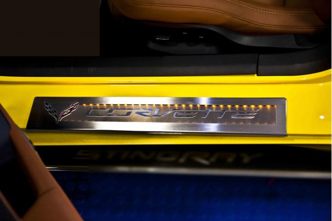 2014-2019 Z06/C7/Z51 Stingray -Illuminated Brushed Stainless Door Sill Overlays - Choose LED Color 051017