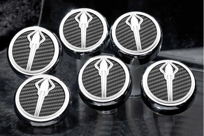 2008-2018 Chrysler 300 Fluid Cap Cover Set 6pc Stingray Emblem Carbon Fiber Red | Red Carbon Fiber