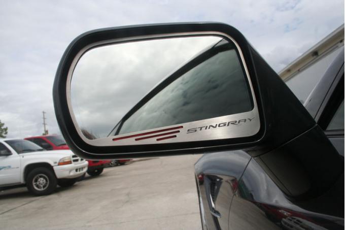 2014-2019 Corvette Stingray -Side View Mirror Trim w/Etched 'Stingray' 2Pc - Choose Color Inlay 052031