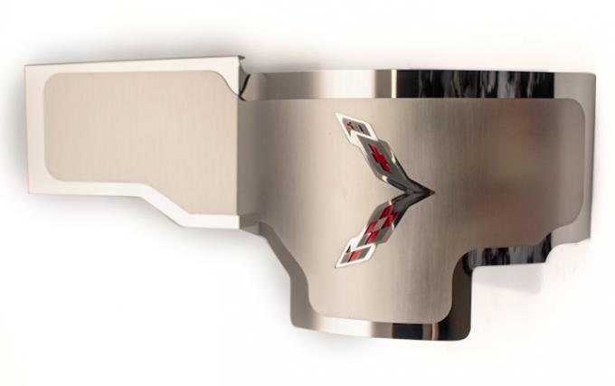 2014-2019 C7 Corvette - Alternator Cover Crossed Flags Emblem - Stainless Steel, CHOOSE COLOR 053091