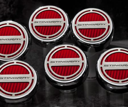 2008-2018 Chrysler 300 Fluid Cap Cover Set 6pc Stingray Font Carbon Fiber Black | Black Carbon Fiber