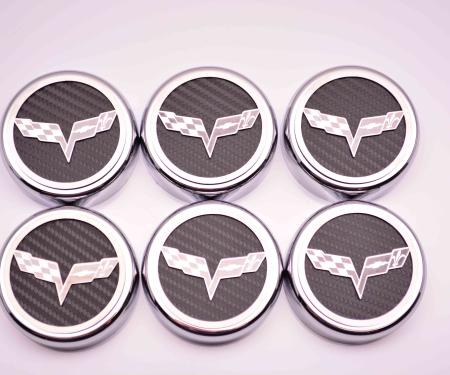C6 2005-2013 Chevrolet Corvette Cap Cover Set, Executive Series W/Crossed Flags, 6pc (Manual Trans) | Blue Carbon Fiber