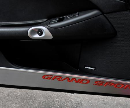 2010-2013 Corvette C6 - Door Guards with Grand Sport Inlay 2Pc - Brushed Stainless, Choose Color 041049