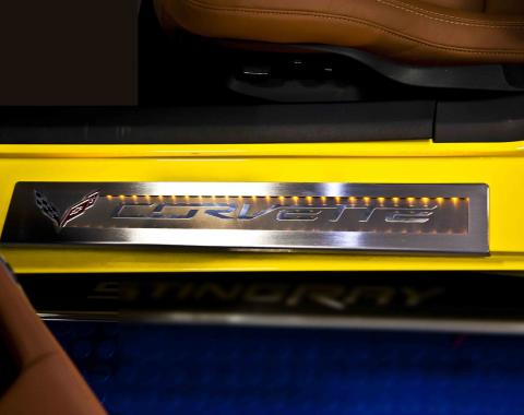2014-2019 Z06/C7/Z51 Stingray -Illuminated Brushed Stainless Door Sill Overlays - Choose LED Color 051017
