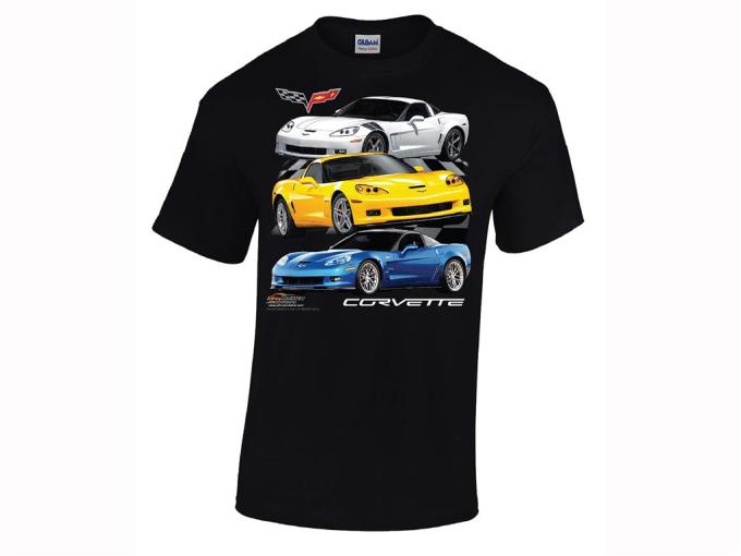 T-Shirt C6 Black 3 Car Front Print