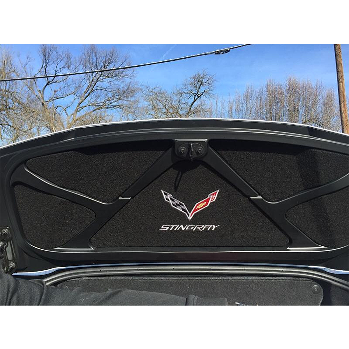 Corvette Trunk Lid Inner Liner, C7 Logo & Stingray Script, Black, 5
