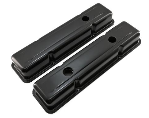 CFR Performance Steel Short Baffled Valve Covers Fits 1958-1986 Chevy SB 283-400 1-Hole / 2-Hole Screw-in - Black HZ-9516-PBK