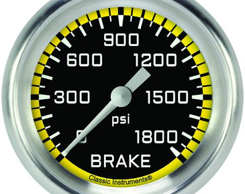 Classic Instruments Autocross Yellow 2 5/8" Brake Pressure Gauge AX367YAPF