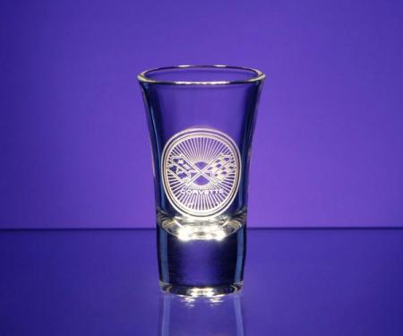 Corvette Shot Glass, Large Flared, 2.25 Ounce, 1953-2013 Corvette Designs | Corvette Shot Glass, Large Flared, 2.25 Ounce, 2005-2013 Corvette Racing w/Flags