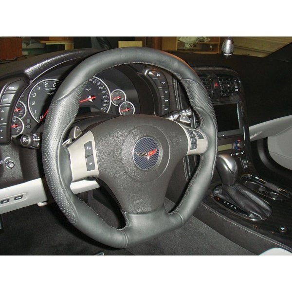 Corvette Steering Wheel, Black Leather, With Perforated Accents & Black