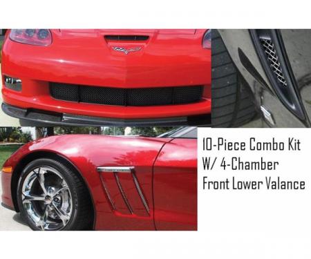Corvette C6 Grand Sport Custom RaceMesh® 10-Piece Grille Combo Kit With Upgraded 4-Chamber Lower Valance, 2010-2013