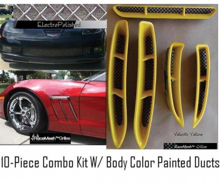 Corvette C6 Grand Sport Custom RaceMesh® 10-Piece Grille Combo Kit Electro Polished Stainless Steel Mesh, W/ Body Colo