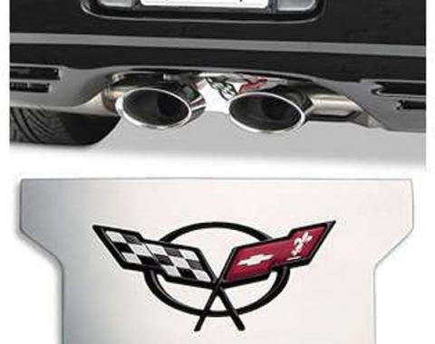 Corvette Exhaust Filler Plate, Polished Stainless Steel With C5 Logo, 1997-2004