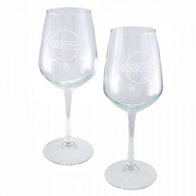 Corvette Glass, Vina Diamond Wine, 12.5 Ounce, Pair, 1953-2013 Corvette Designs | Corvette Glass, Vina Diamond Wine, 12.5 Ounce, Pair, 2005-2013 Crossed Flags With Lettering