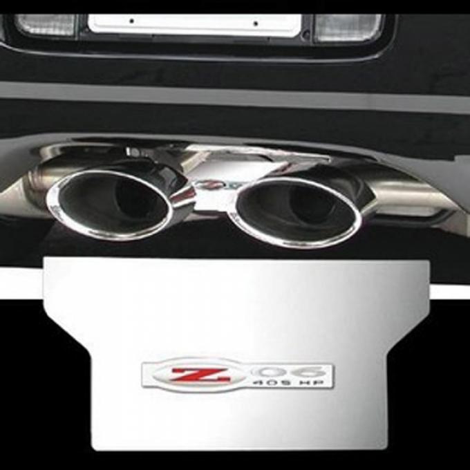 Corvette Exhaust Filler Plate, Polished Stainless Steel With Z06/405 HP Logo, 2002-2004