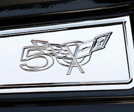 Corvette Sill Plates, Door, 50th Anniversary Logo, Chrome Plated Billet Aluminum, 1997-2004