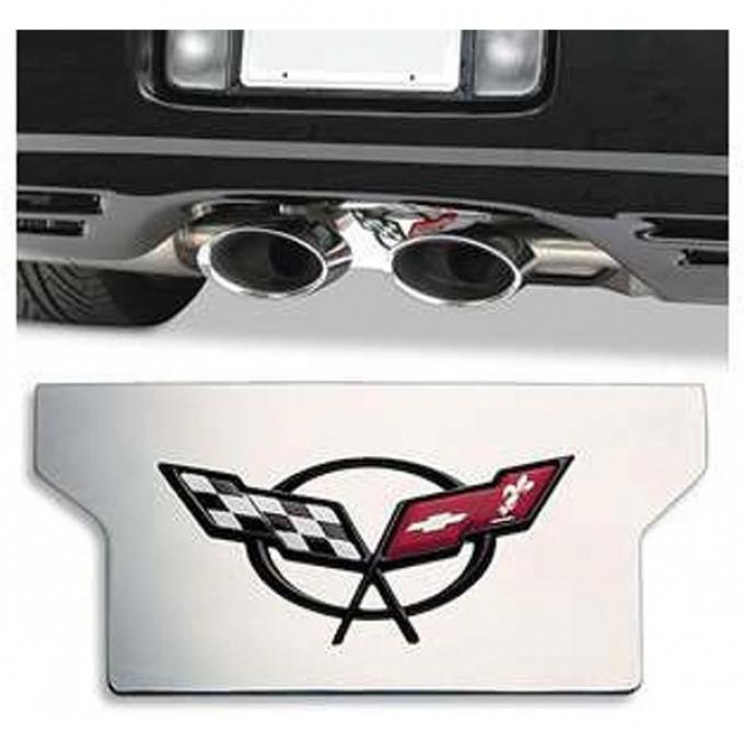 Corvette Exhaust Filler Plate, Polished Stainless Steel With C5 Logo, 1997-2004