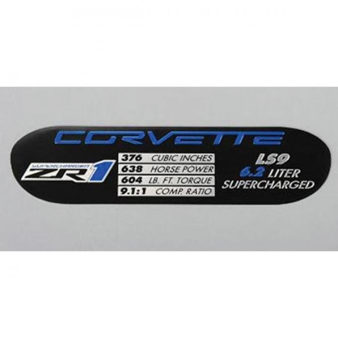 Corvette Data Spec Plate, ZR1, LS9, 2009-2013