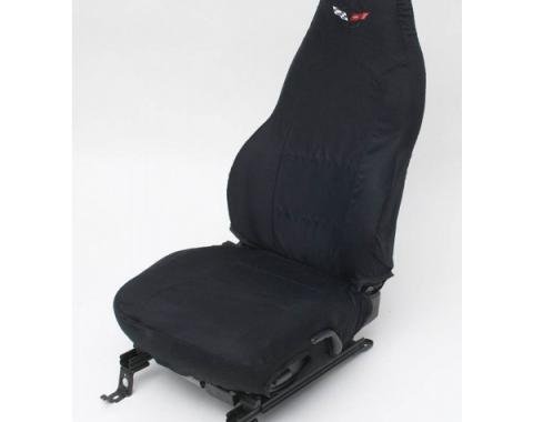 Corvette Seat Slip Covers, Black, With Embroidered C5 Logo,1997-2004