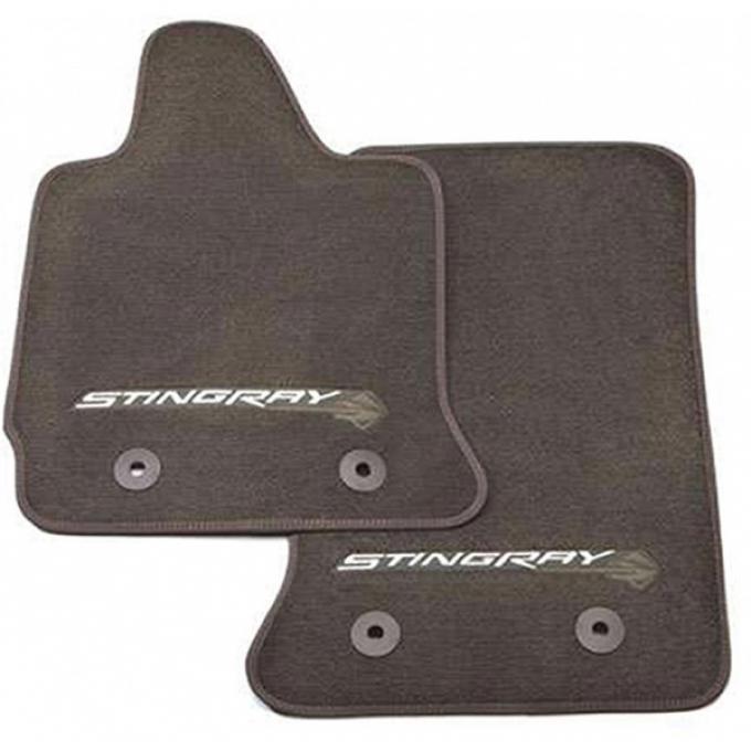 Corvette Stingray Front Floor Mats, Brownstone With Stingray Logo, 2014-2017