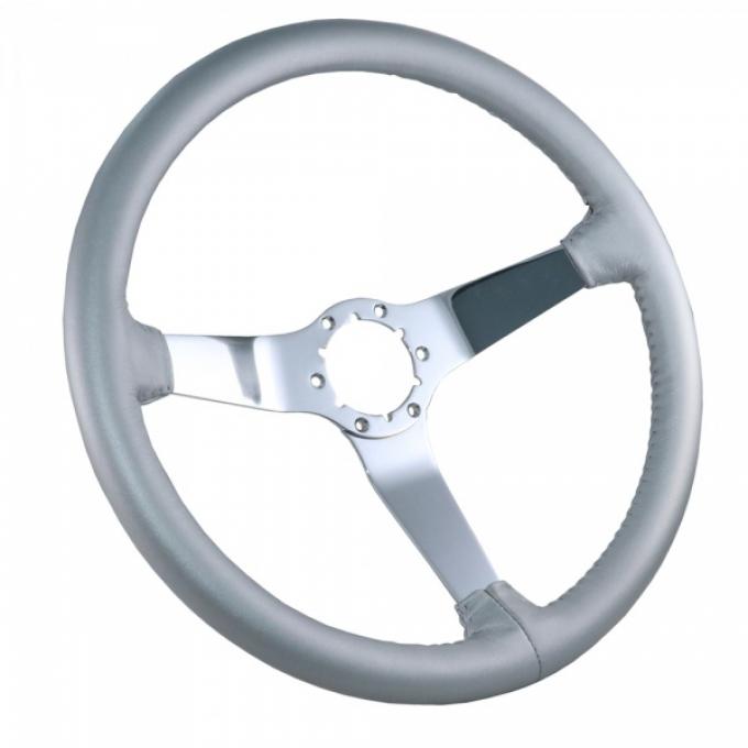 Corvette Steering Wheel,Leather Wrapped, Chrome 3-Spoke, Best Quality Upgrade, 1977-82