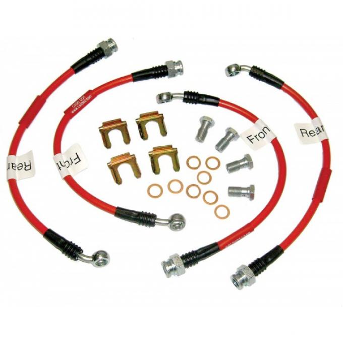 Corvette Brake Hose Set, Braided Stainless Steel, Red, 1963-1982