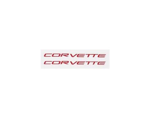 Corvette Fuel Rail Cover Decals, Red "Corvette" Letters, 1997-2004