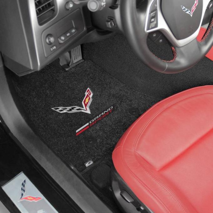 Lloyd Mats, Dark Grey Floor Mats, Grand Sport + Flags Double Logo | 600304 Corvette Stingray Only 2014-2017