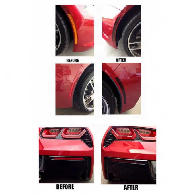 Corvette Blackout Side Marker And Lower Rear Bumper Reflector Vinyl Covers, 2014-2017