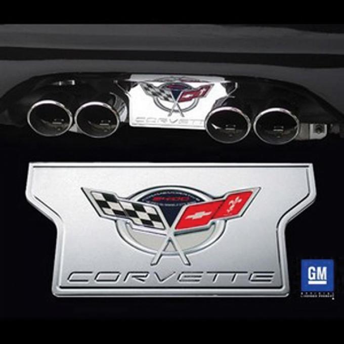 Corvette Exhaust Filler Plate, Chrome Billet Aluminum, Commemorative Edition Logo, 2004