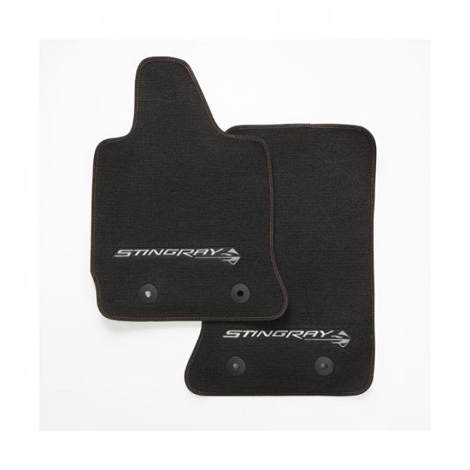 Stingray Front Floor Mats, Black With Mojave Stitching Stingray Logo, 2014-2017