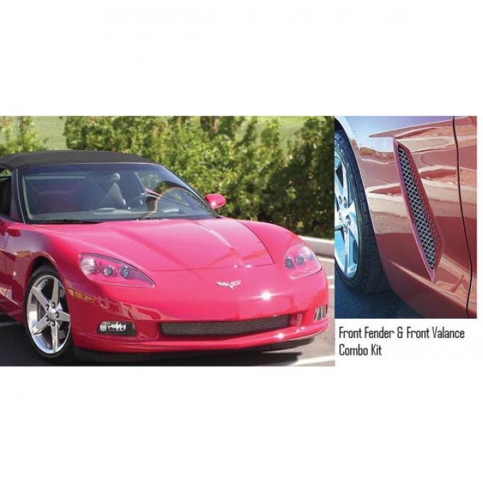 Corvette C6 Custom RaceMesh&reg; Front Side Fender Grilles & Front Valance Combo Kit, 2005-2013